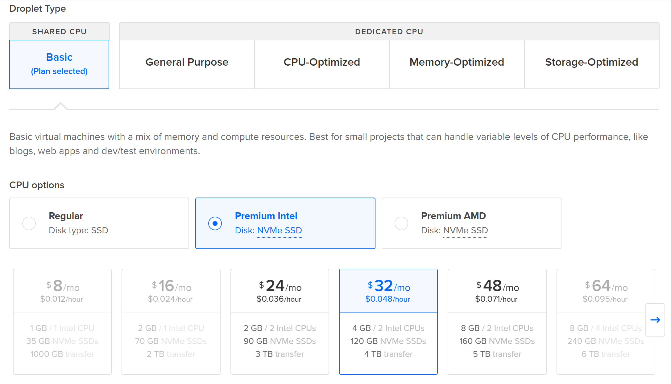 为 Droplet 选择方案