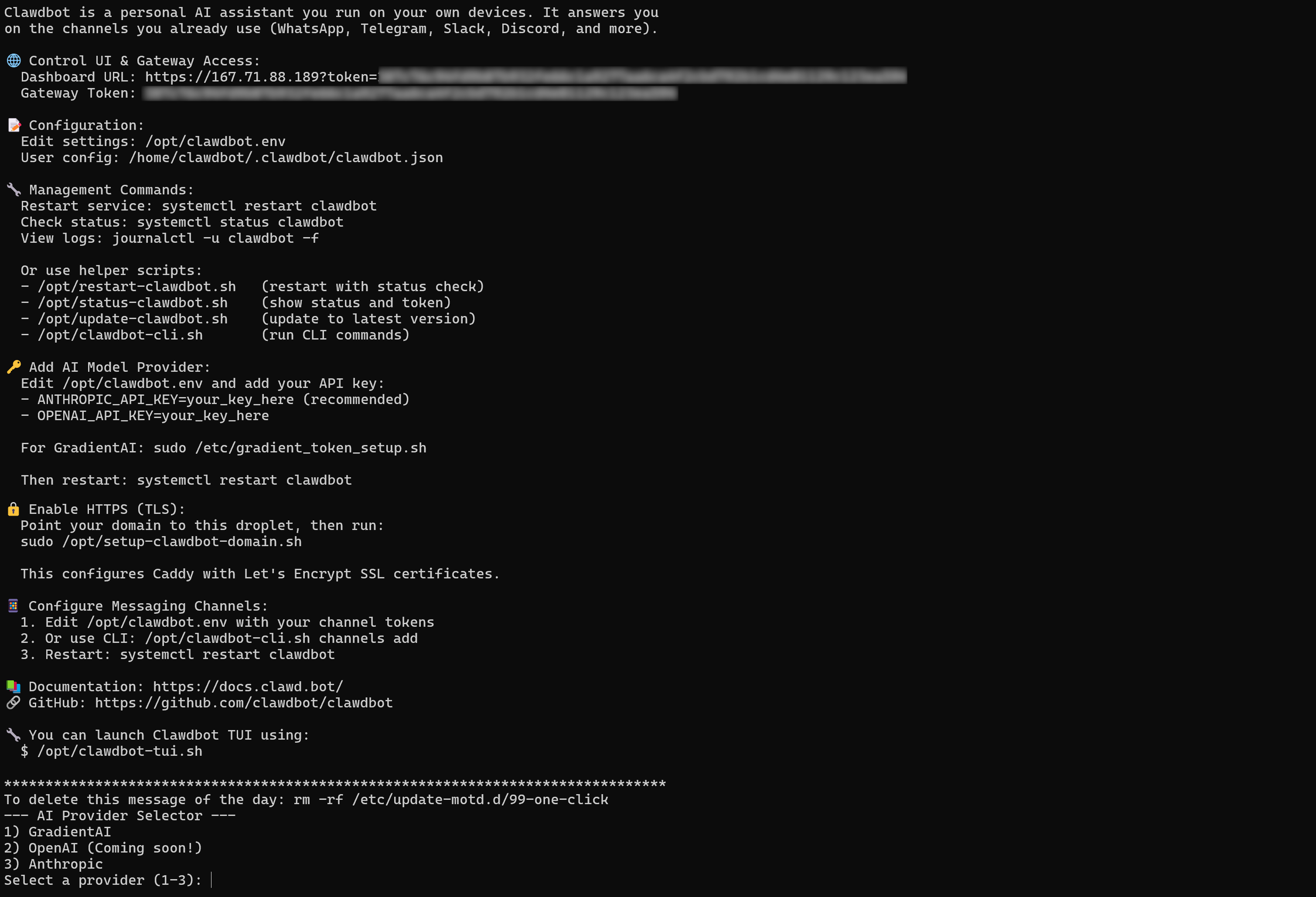 Droplet 已预装 OpenClaw 及所有所需依赖。