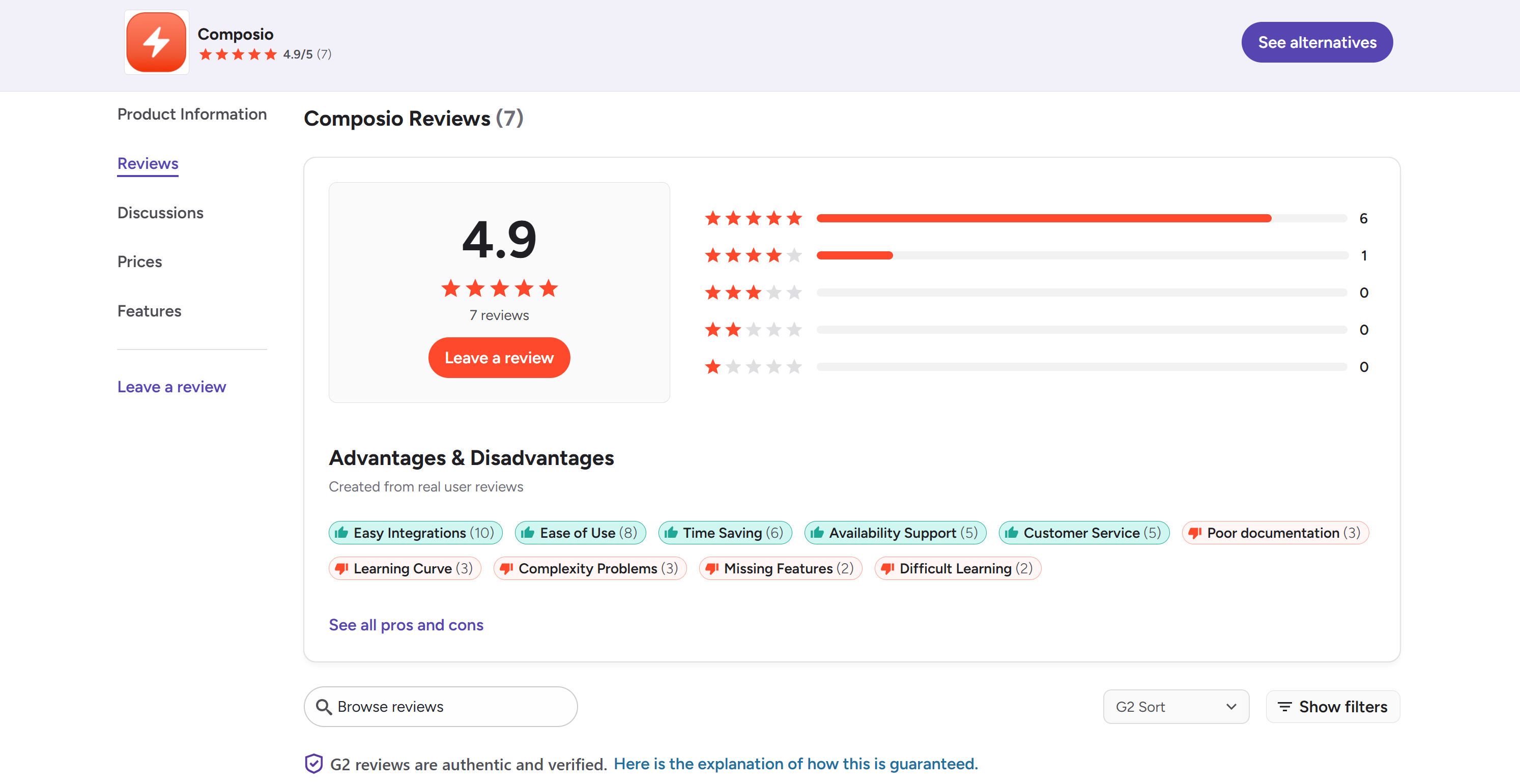 目标页面中的 G2 评论