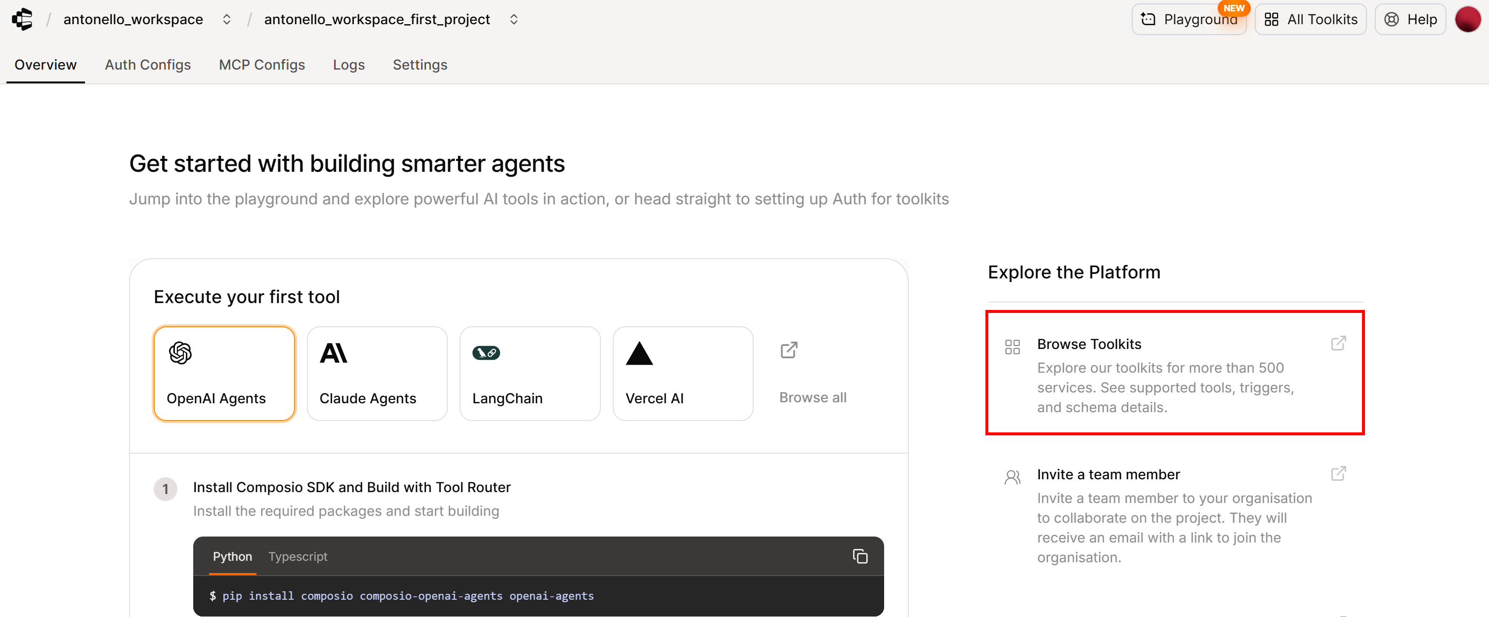 选择 “Browser Toolkits” 区块