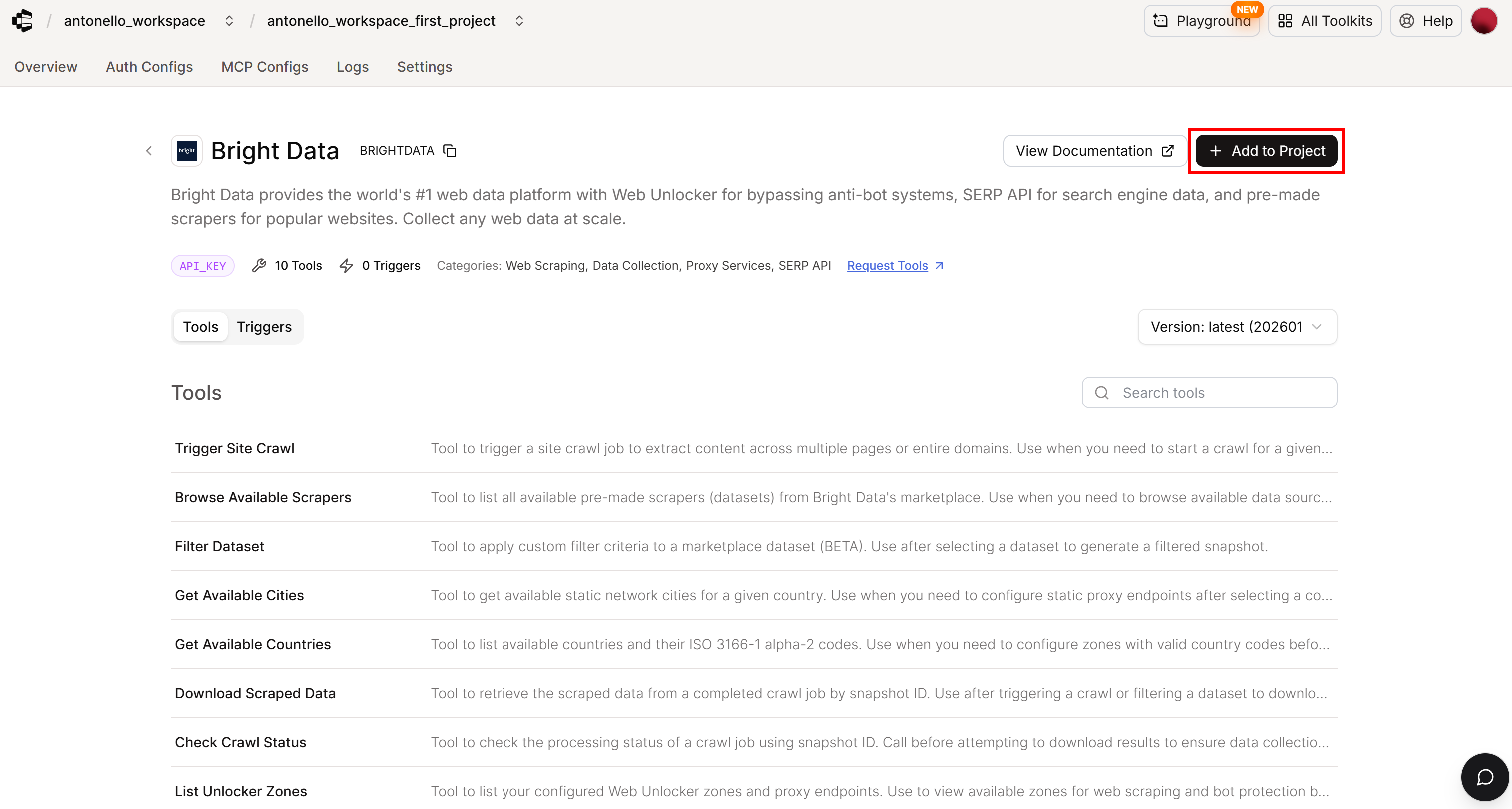点击 “Add to Project” 页面