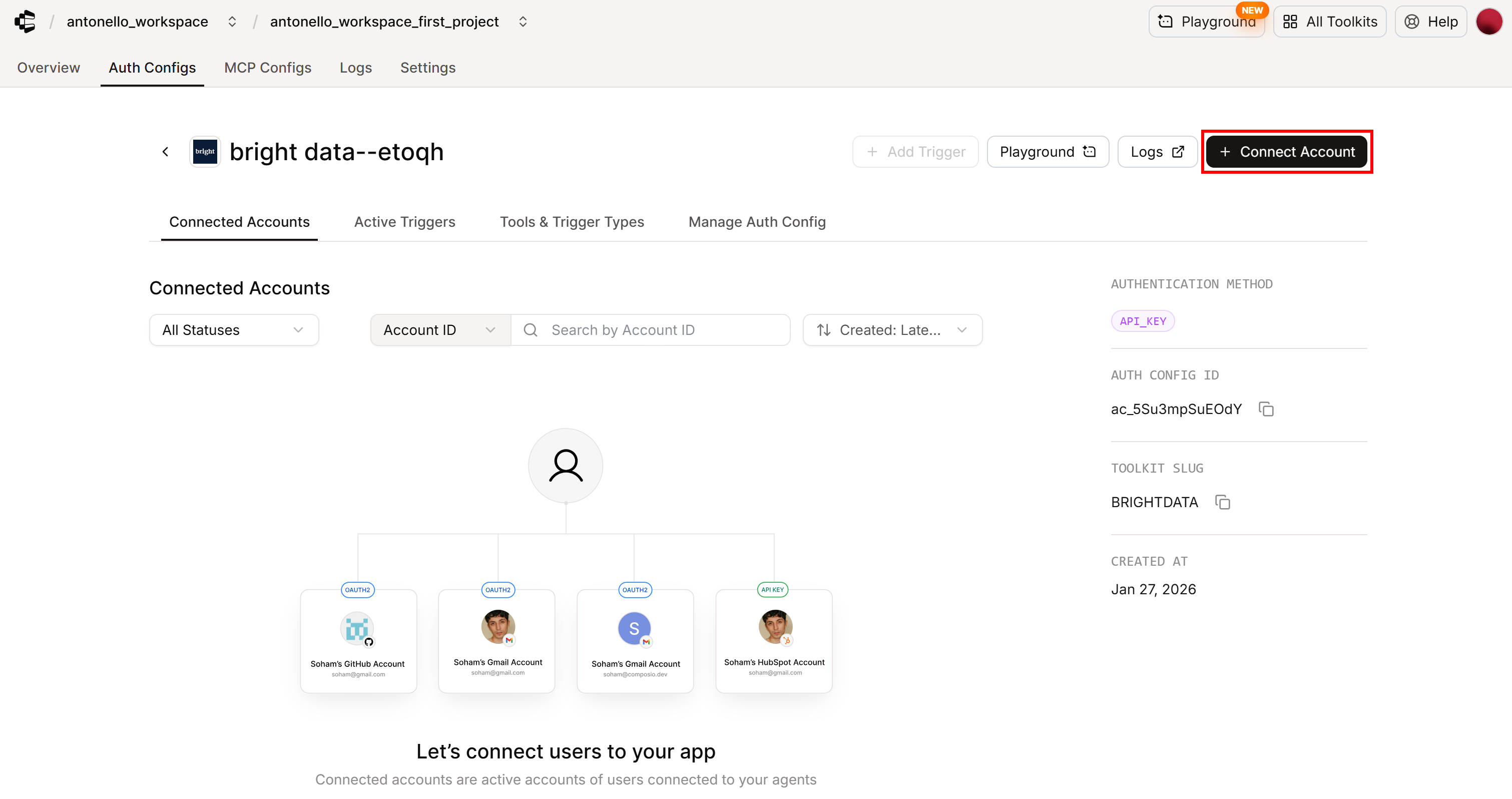 点击 “Connect Account” 按钮