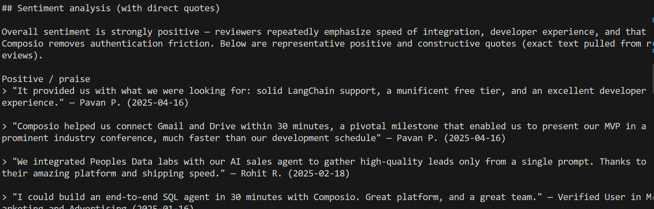 Agent 生成的 Markdown 报告结果片段