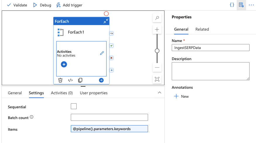 配置 ForEach 活动