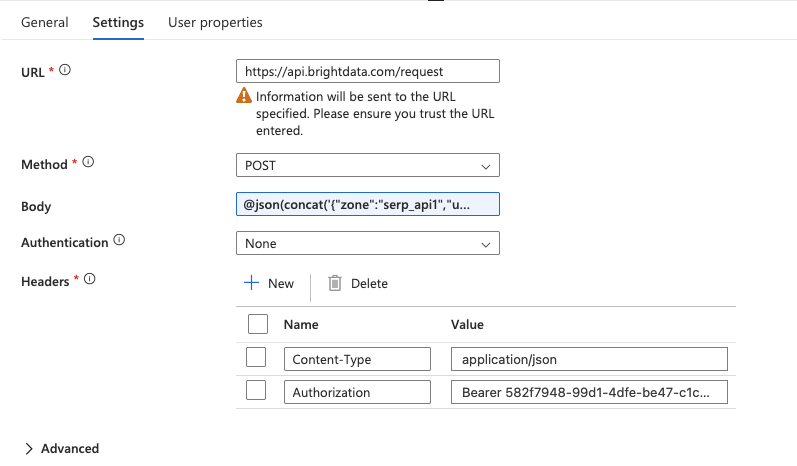 配置 Web 活动设置