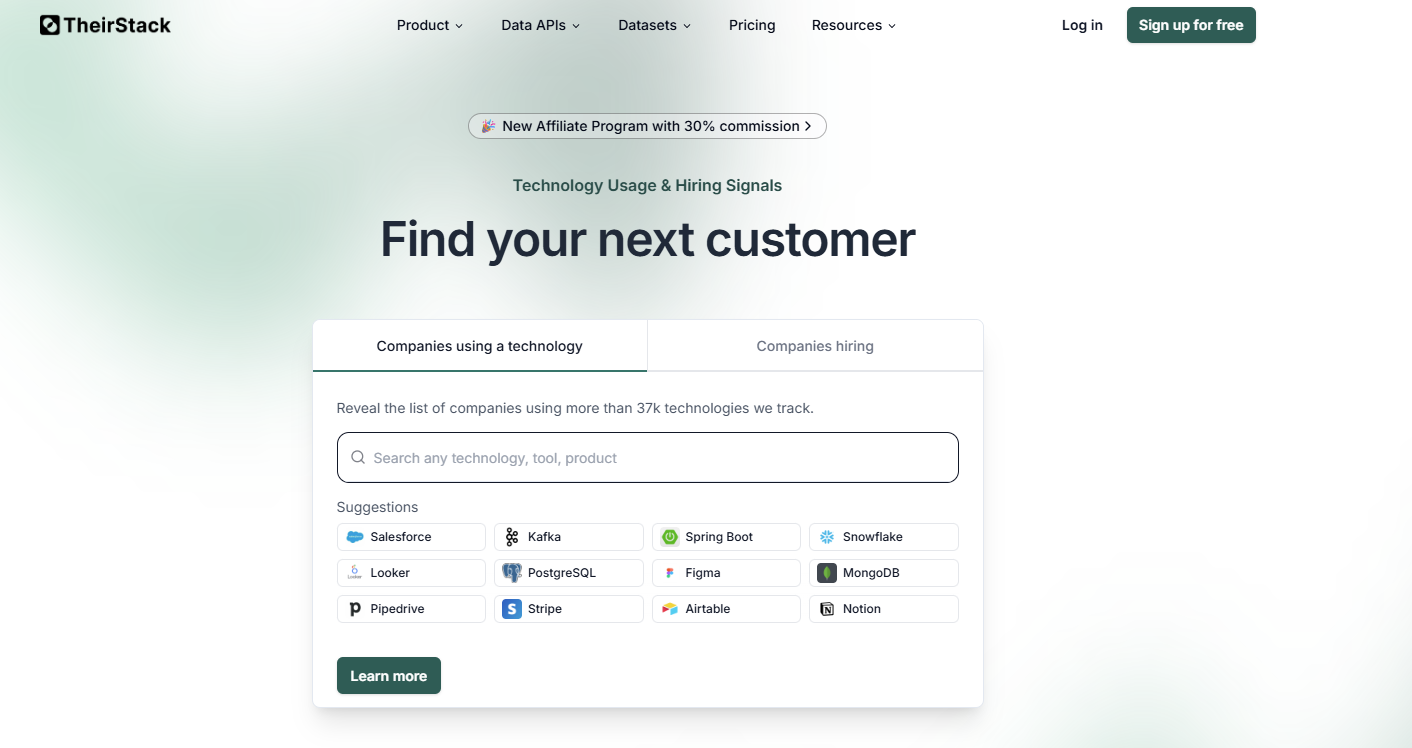 TheirStack 网站主页