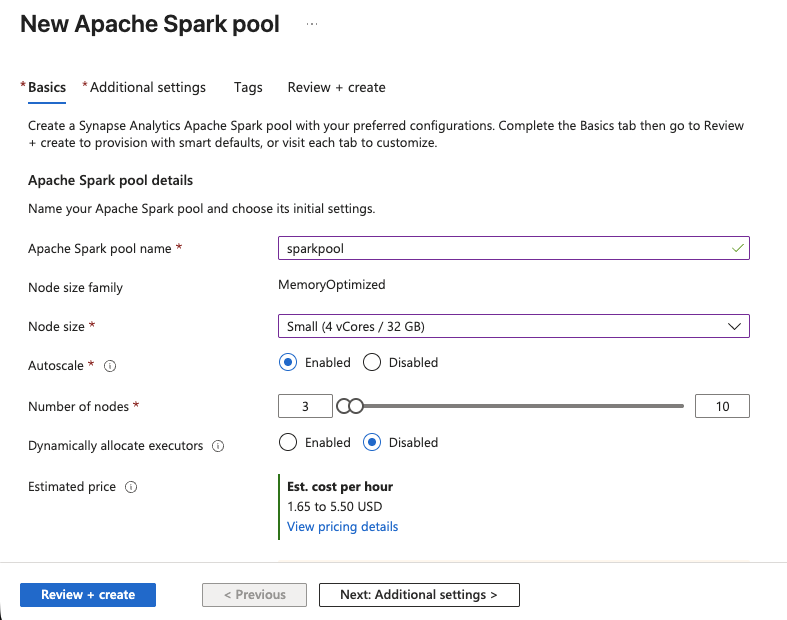创建 Apache Spark 池