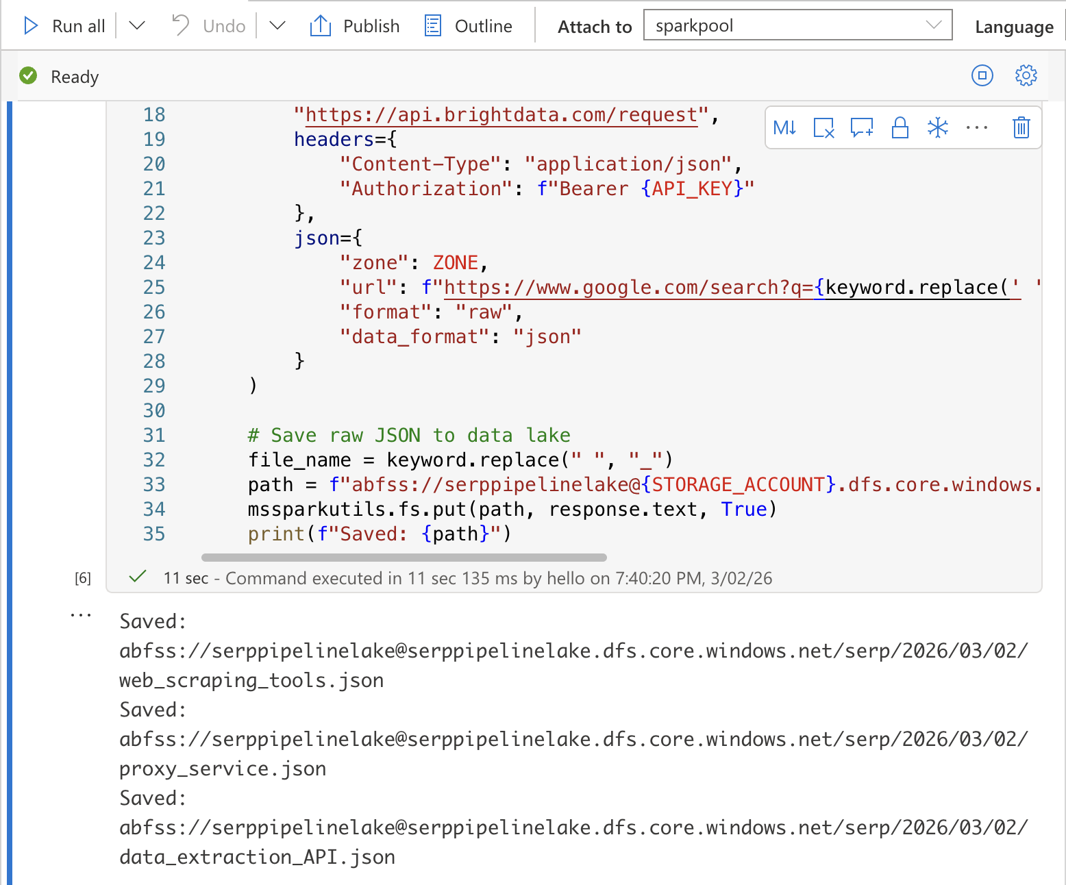运行数据采集单元格