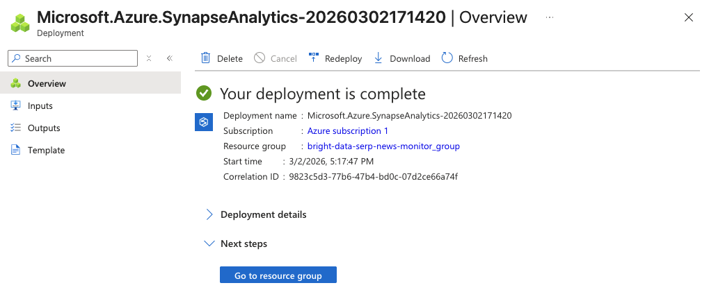 Synapse 工作区部署完成