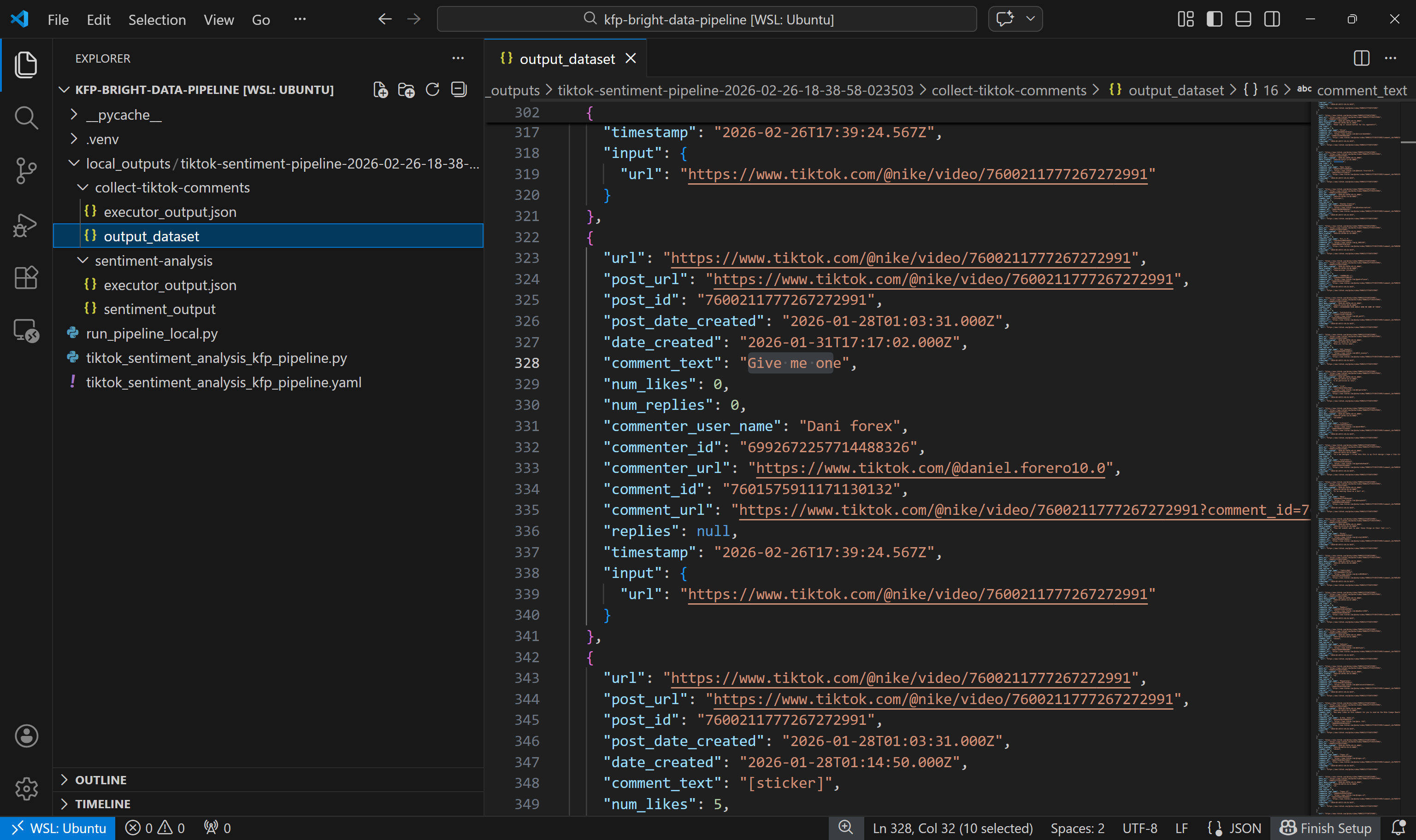 由 collect-tiktok-comments 组件生成的数据集