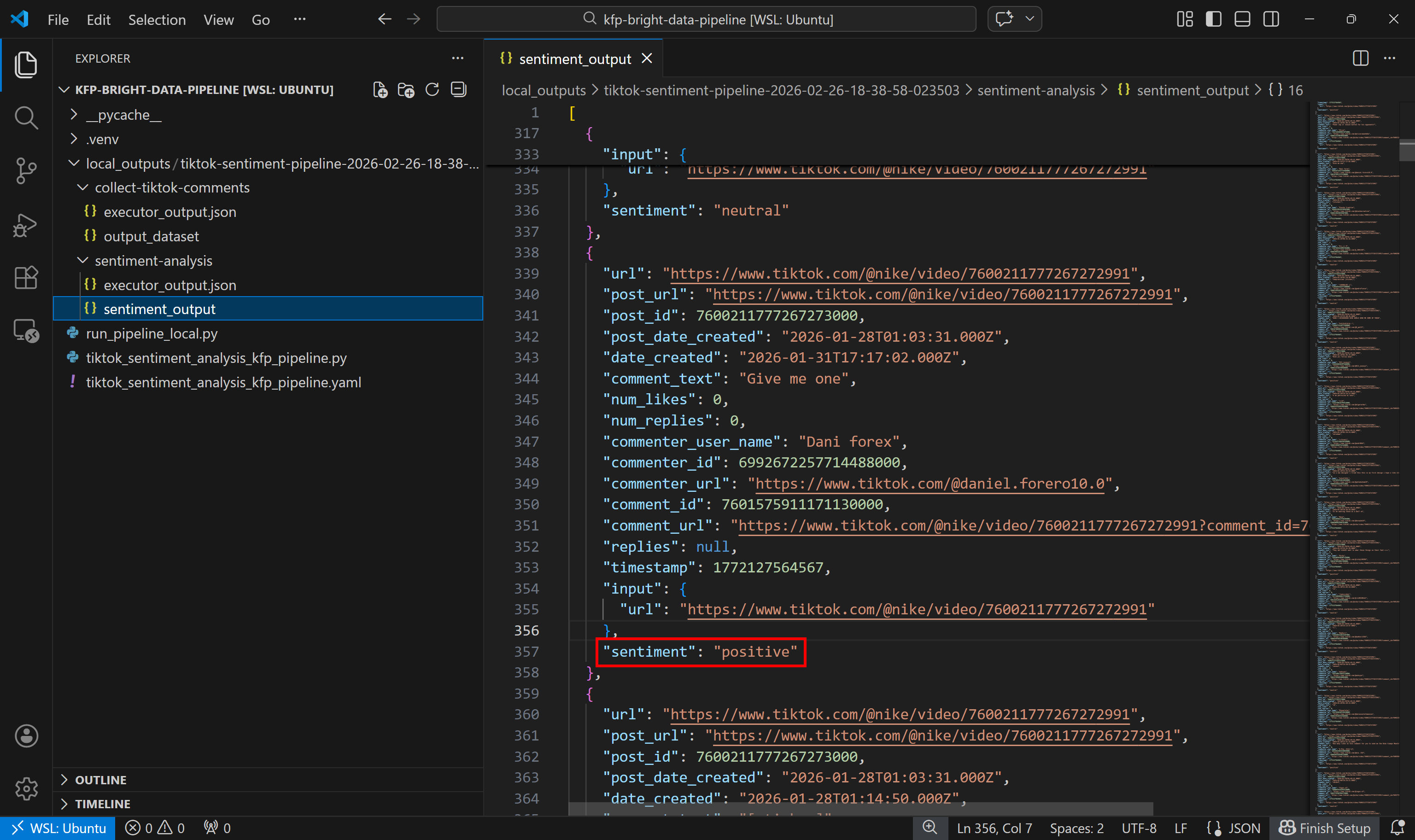 注意情感分析输出数据集中的“sentiment”标签