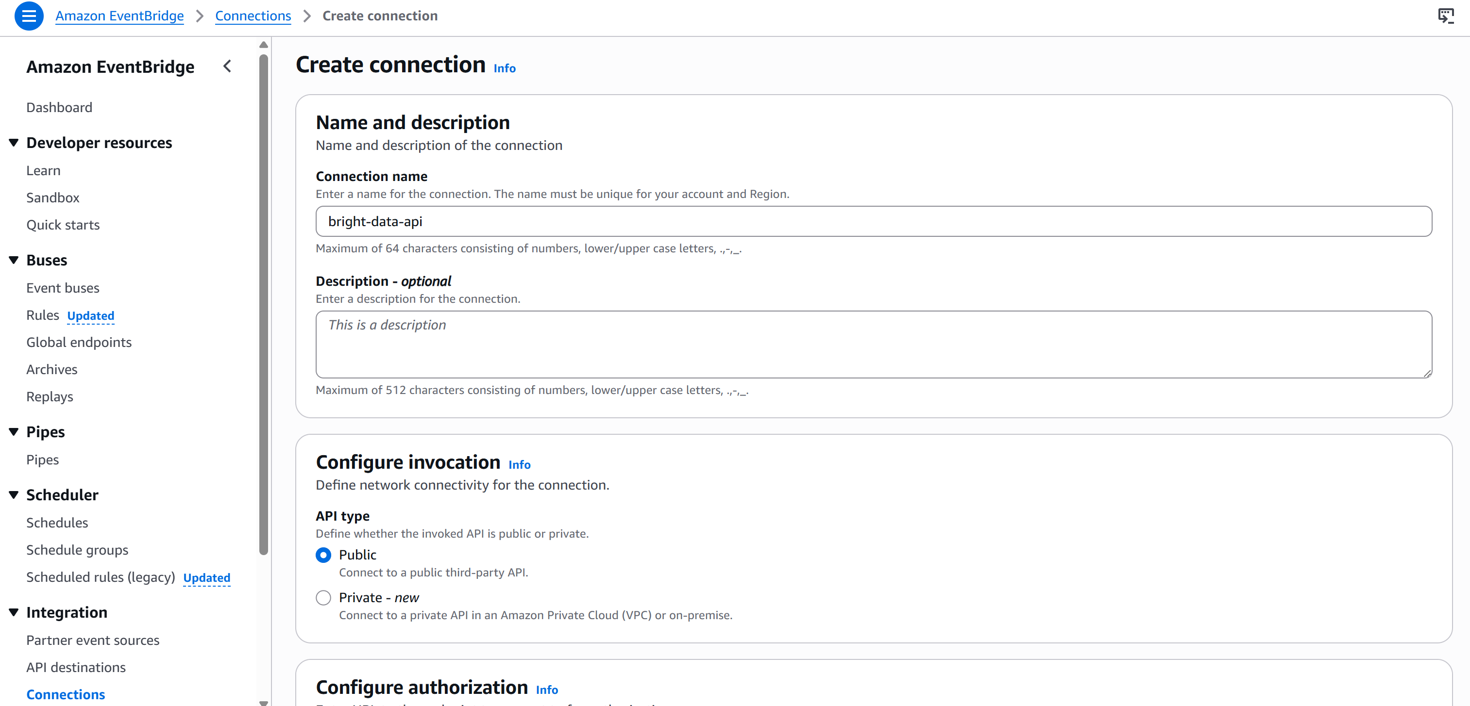 配置你的 Amazon EventBridge 连接