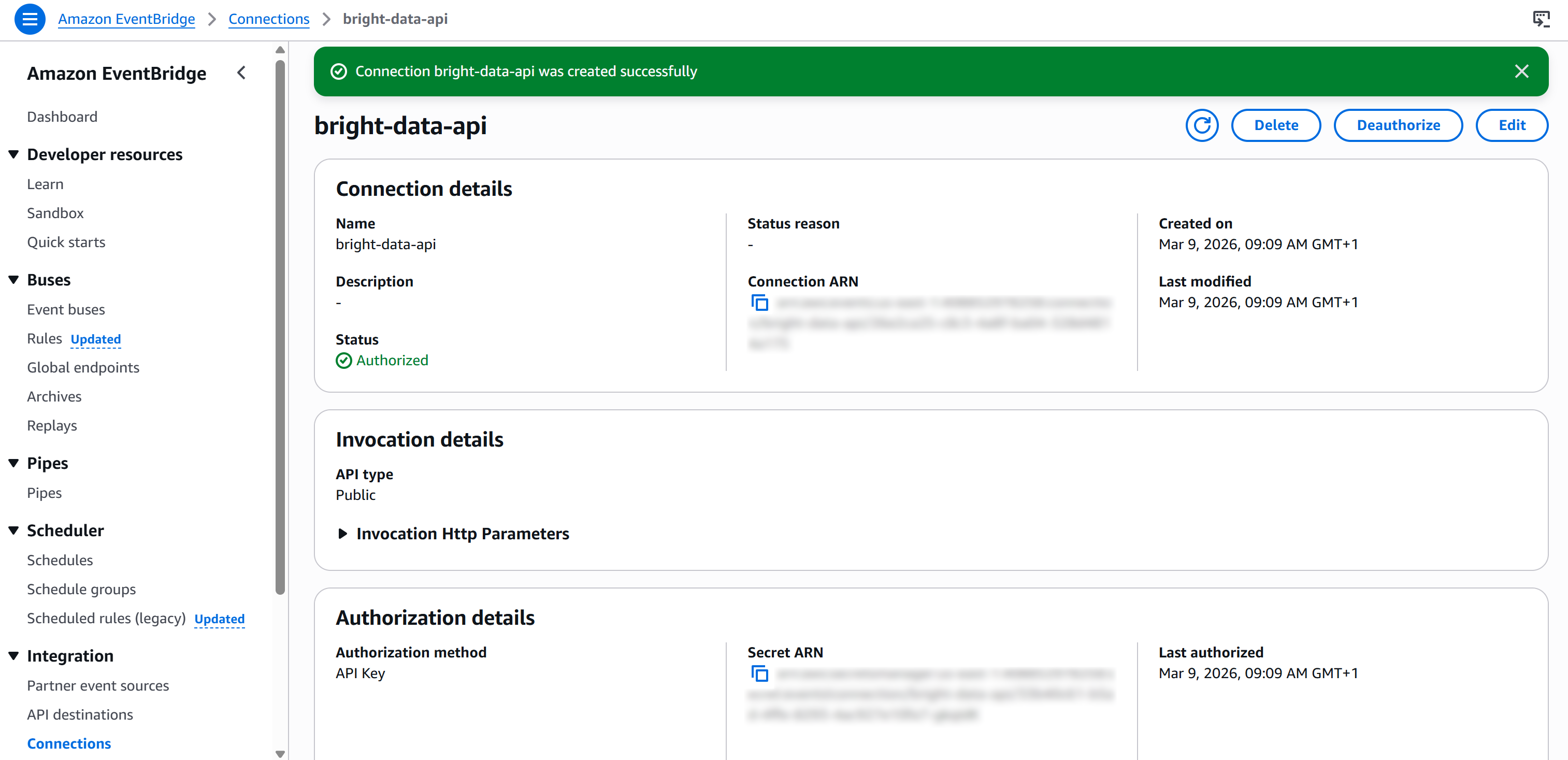 EventBridge 连接摘要