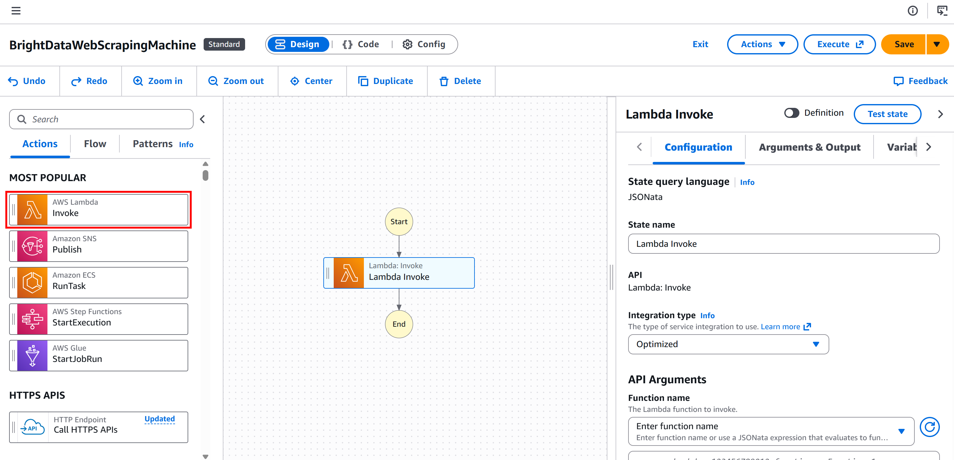 添加 “AWS Lambda - Invoke” 节点
