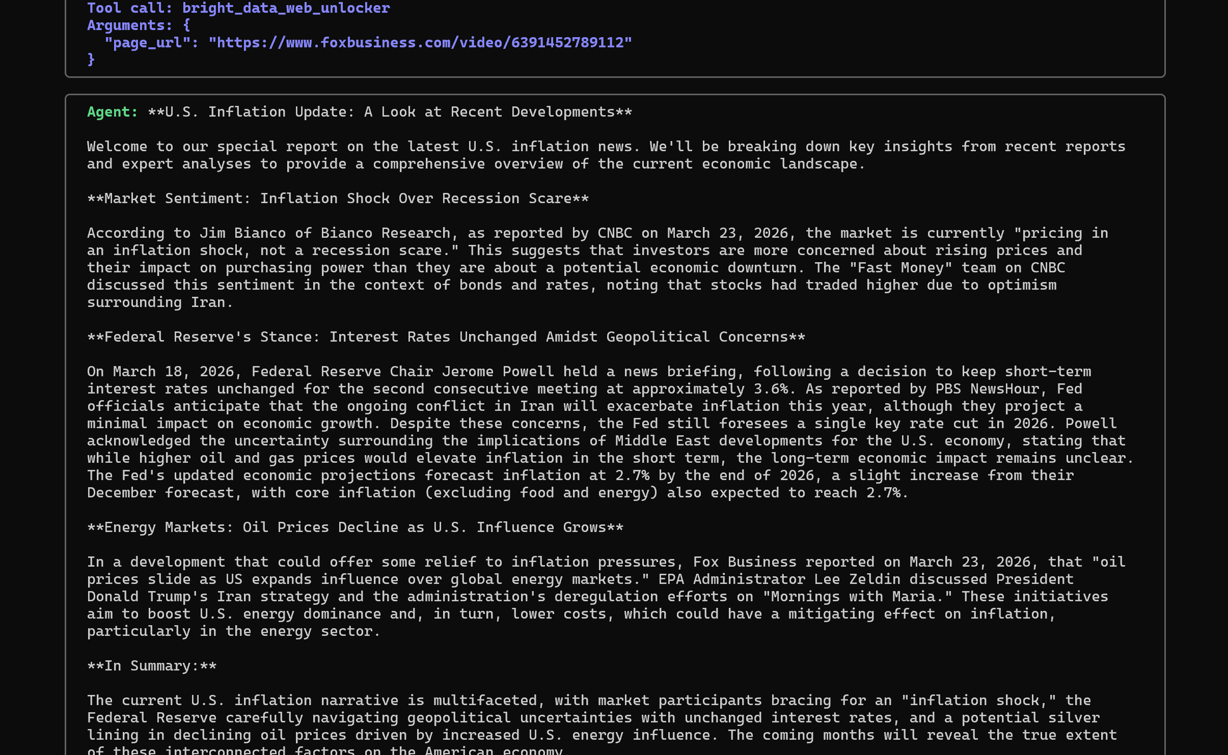 智能体生成的输出