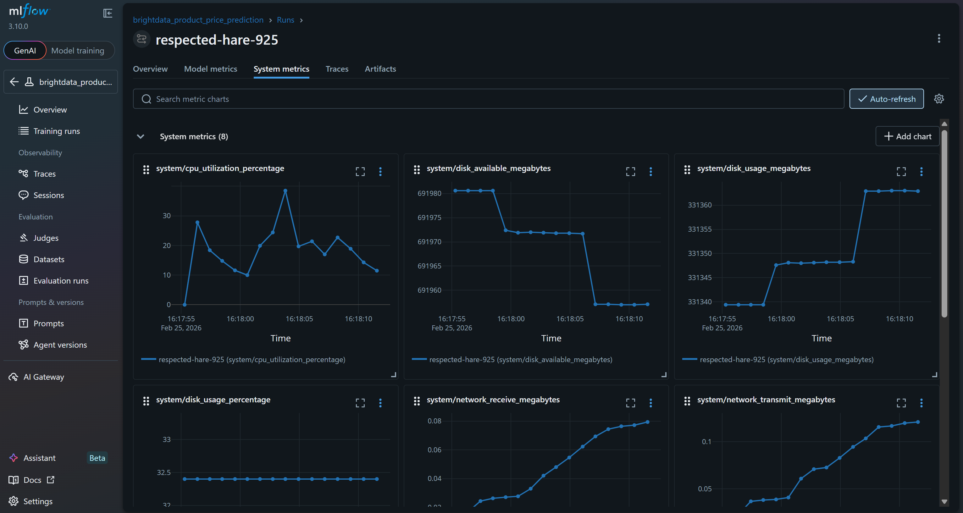 “System metrics”标签页