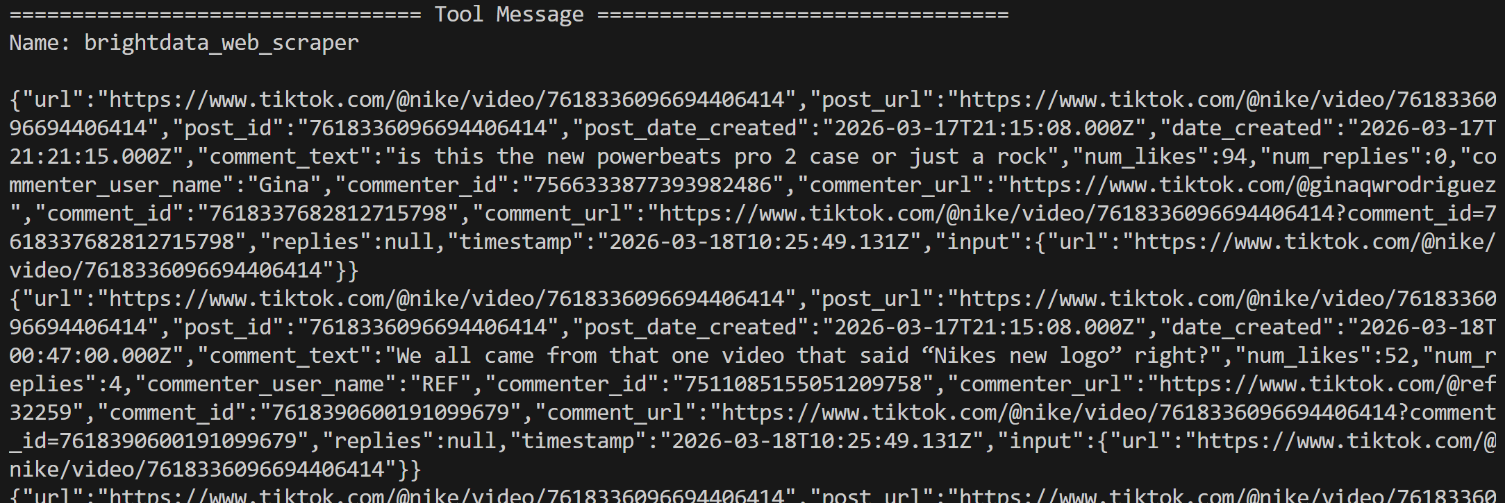注意抓取工具返回的结构化评论