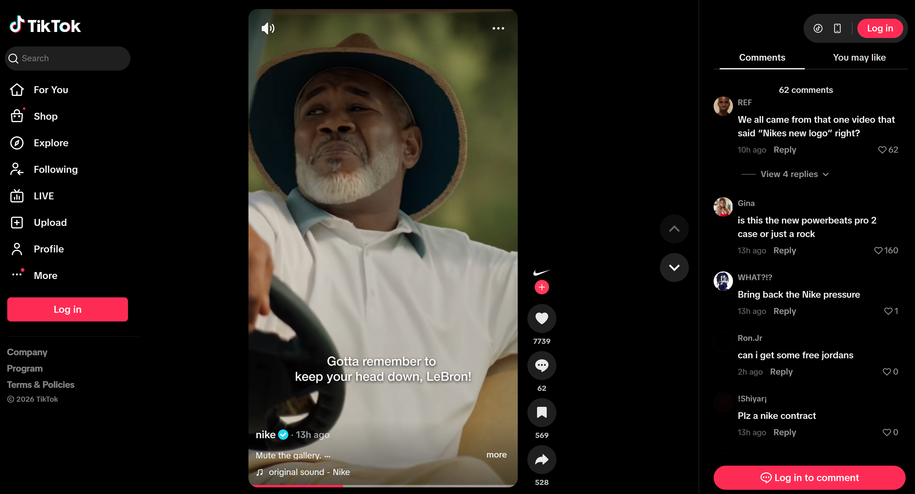 Nike 在 TikTok 上的公告
