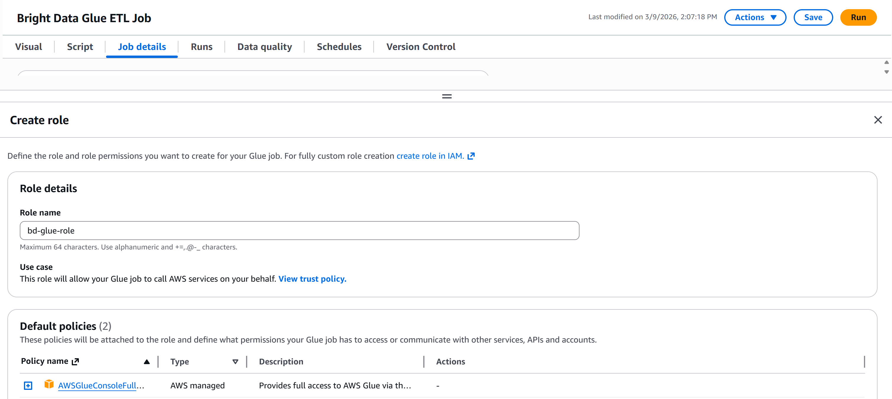 创建 “bd-glue-role” IAM