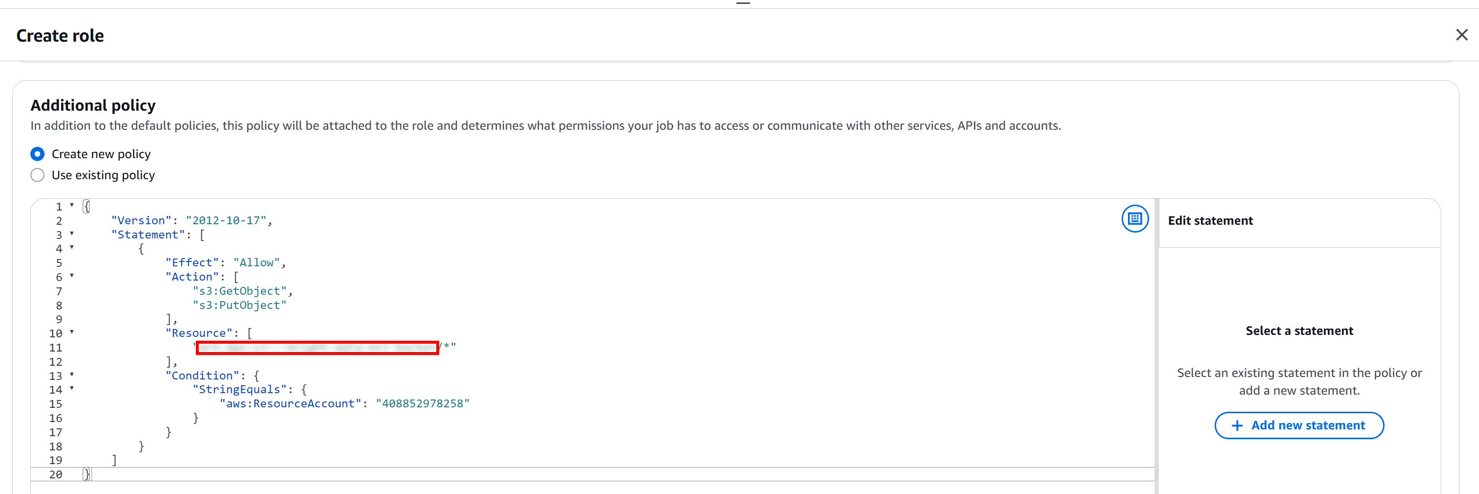 将你的 S3 存储桶 ARN 添加到策略中