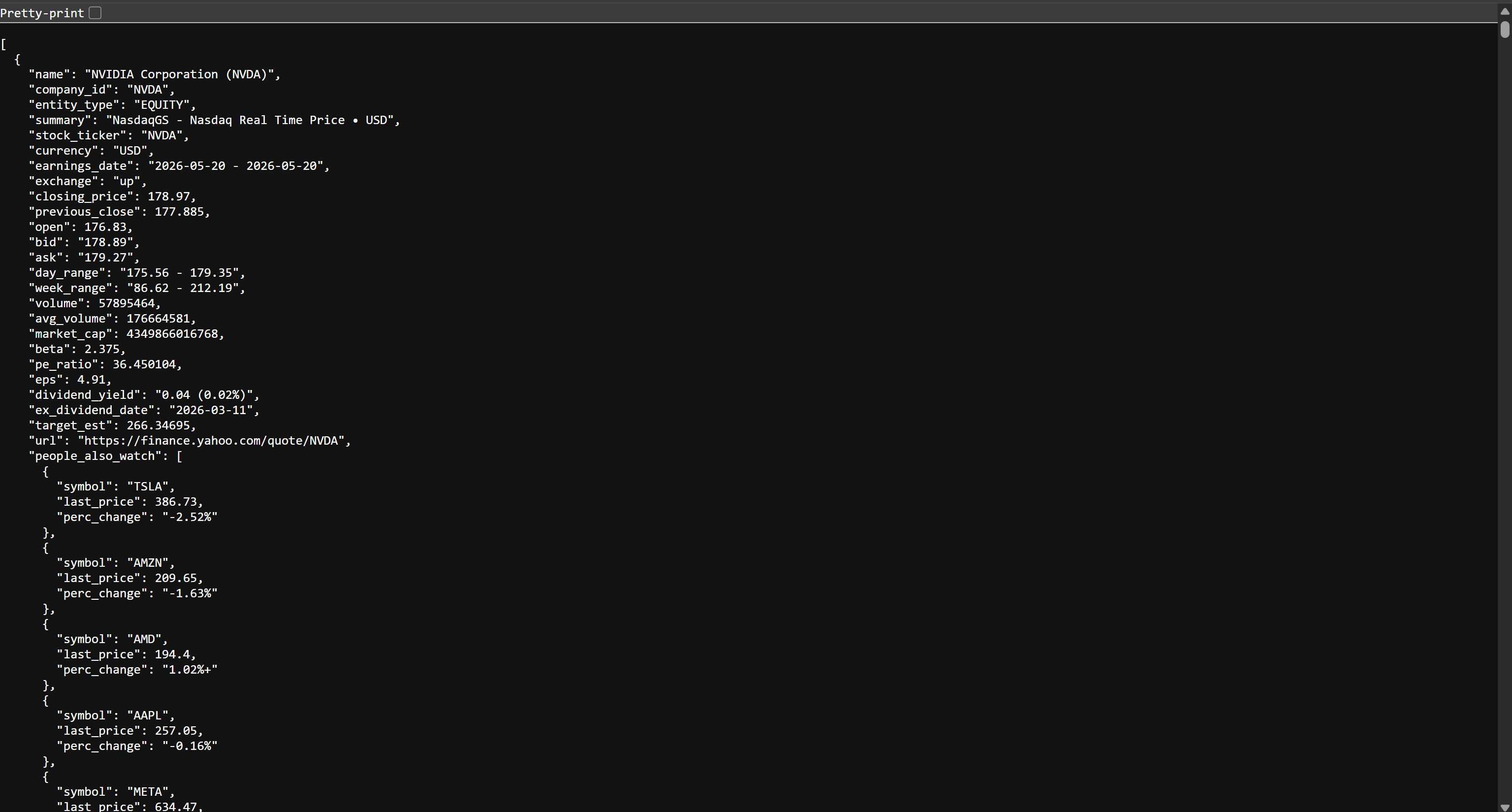 “stocks.json” 文件中的结构化股票数据