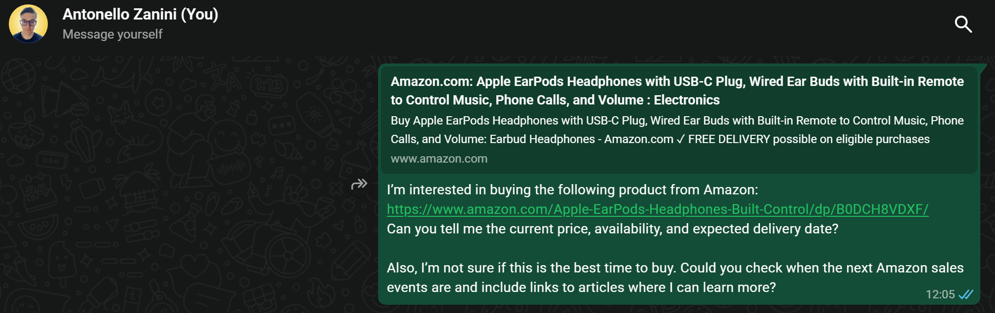 在连接到 OpenClaw 的 WhatsApp 聊天中提出问题