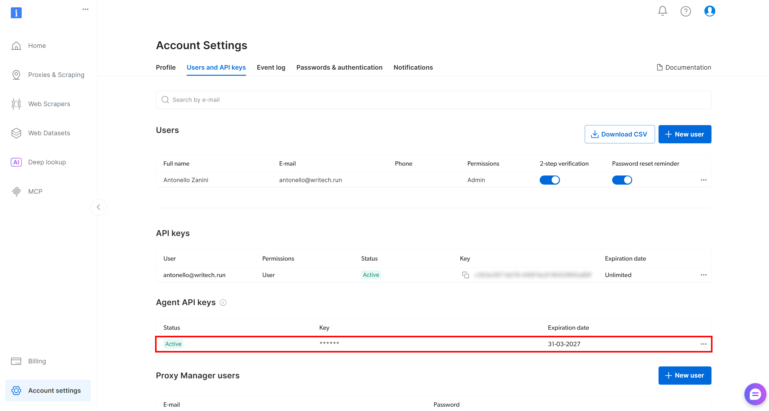 注意新的 Agent API key