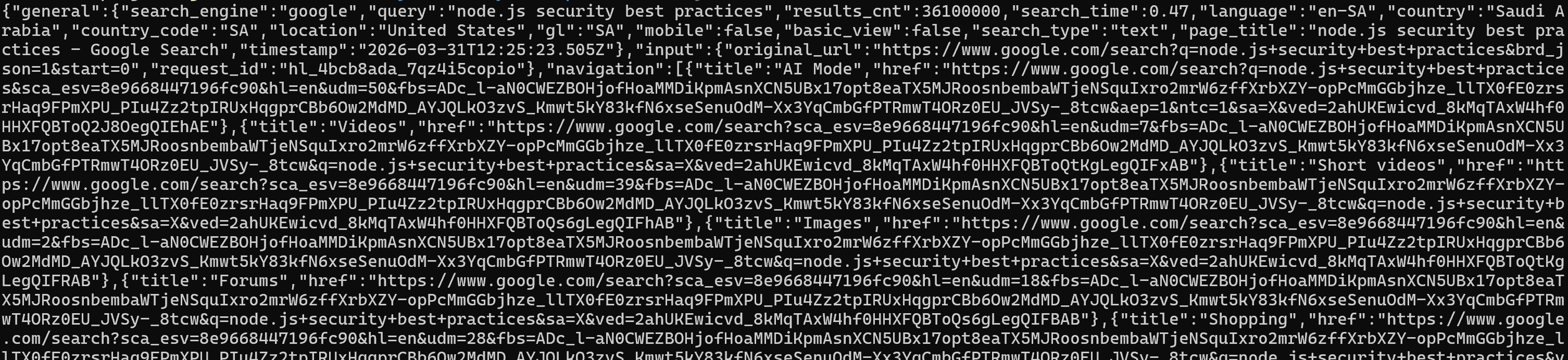 结构化 JSON 中的 SERP 结果