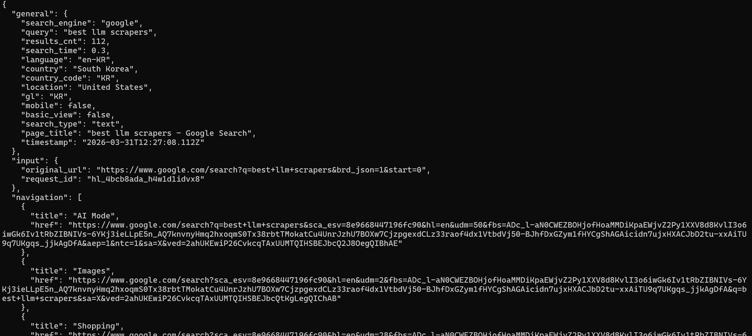 注意缩进的 JSON 结果