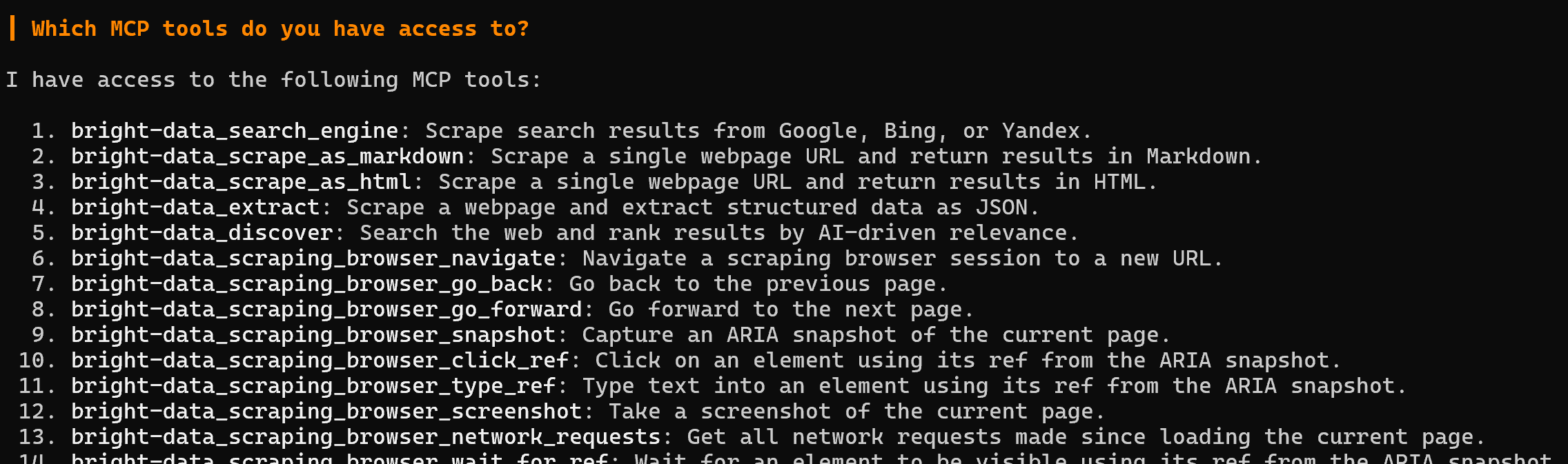 Web MCP Pro mode 中可用的全部 60+ 工具的部分视图