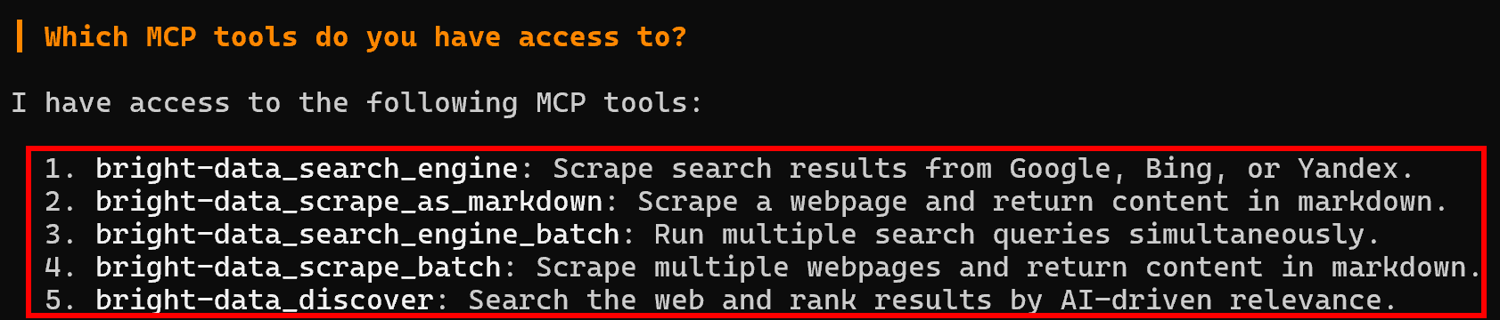 注意 Web MCP 免费层级中可用的五个工具