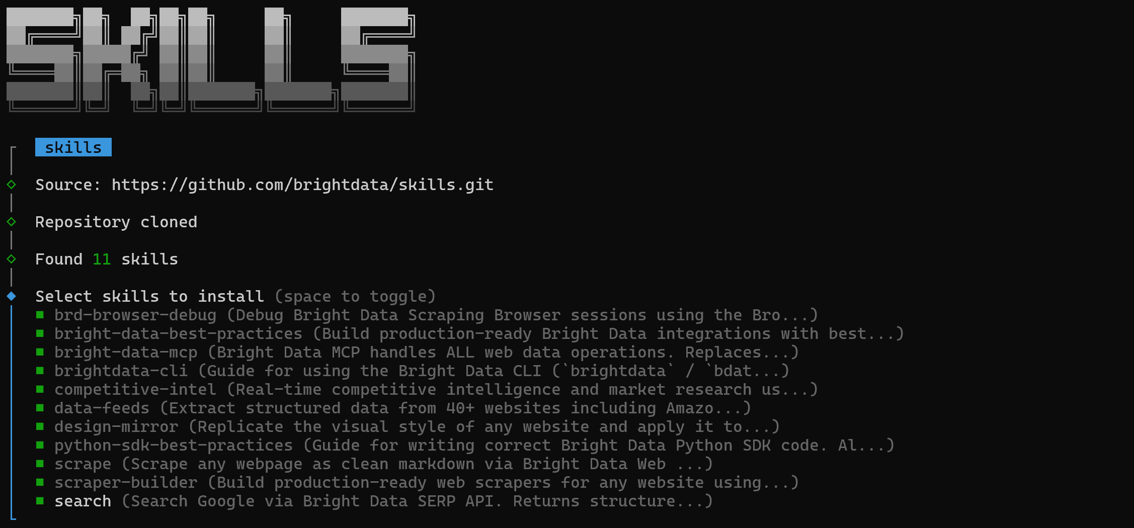 选择所有 Bright Data skills