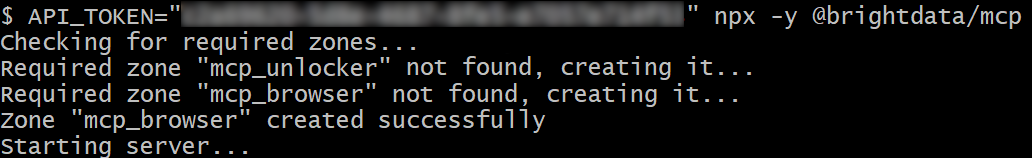 Bright Data 的 Web MCP 启动日志
