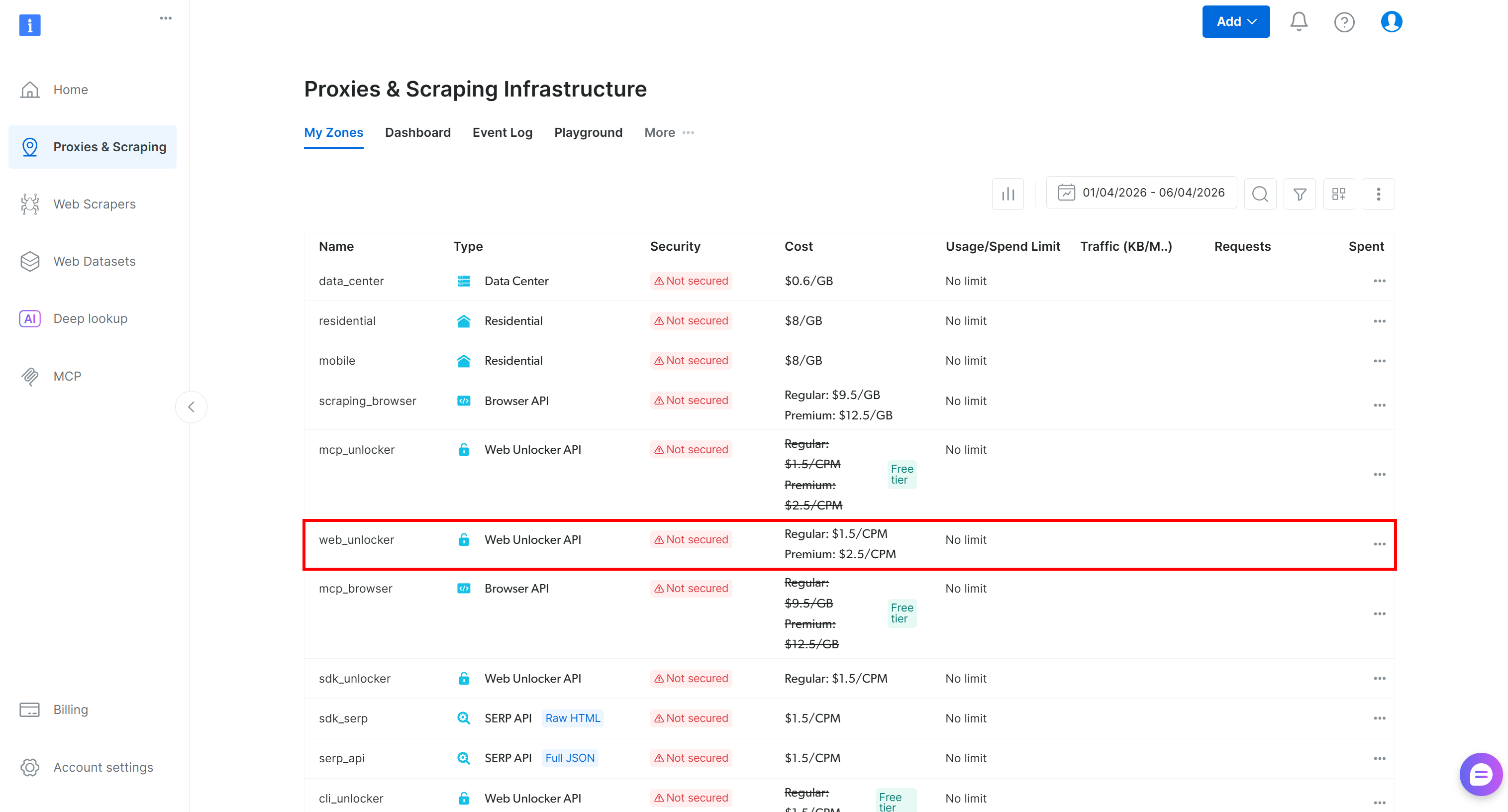 注意“web_unlocker” 网络解锁器 API 区域