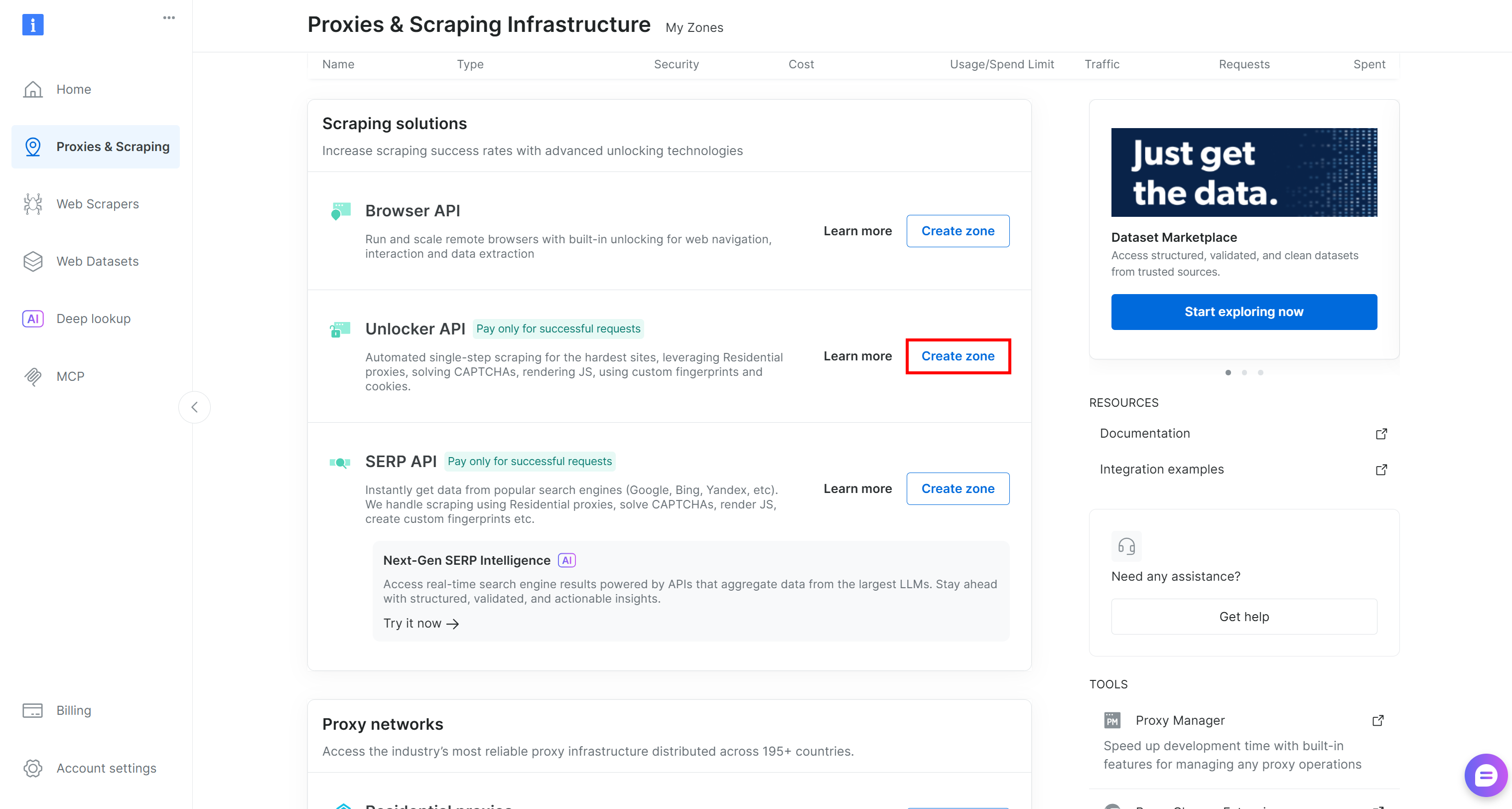 点击“Create 区域”按钮