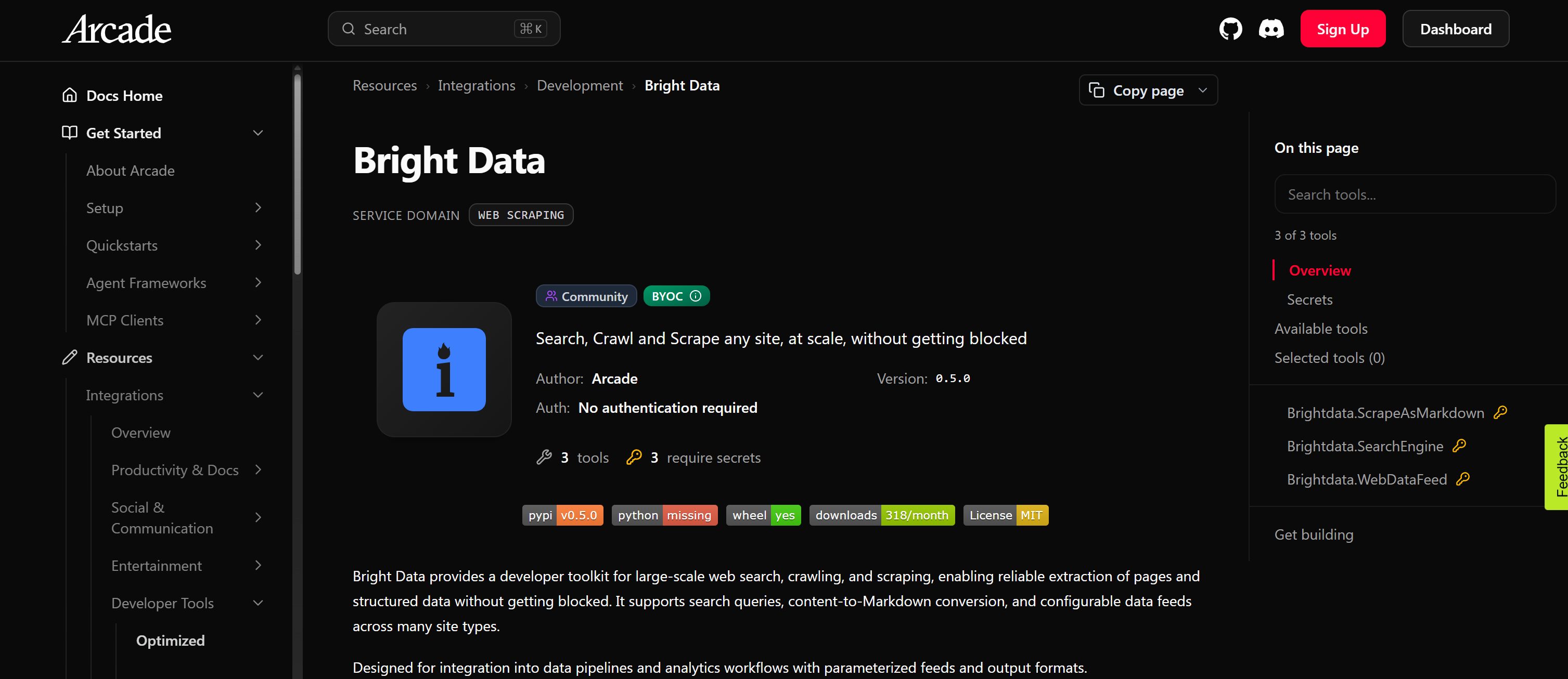 Arcade 中的 Bright Data 集成