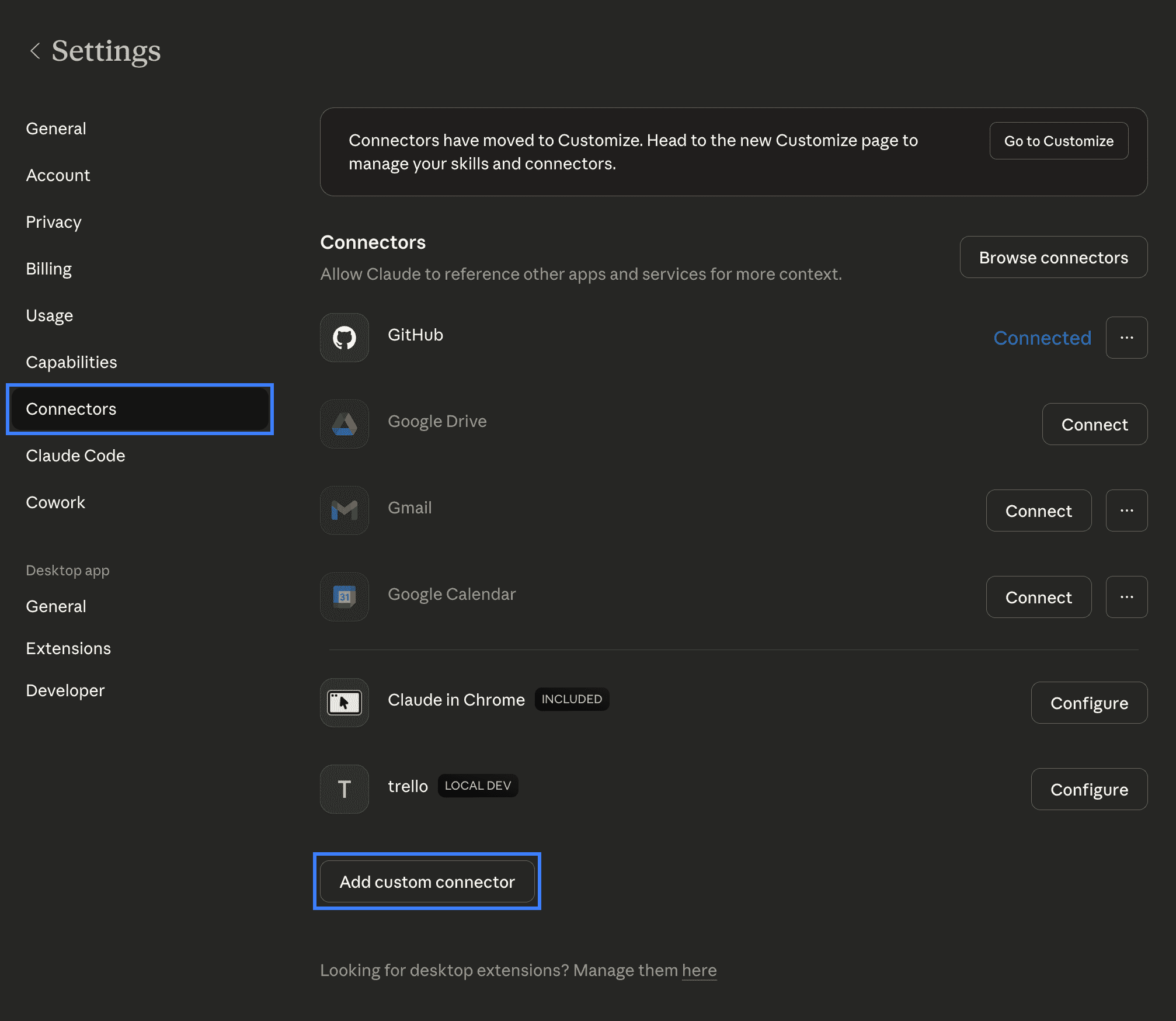 点击 “Add custom connector” 按钮