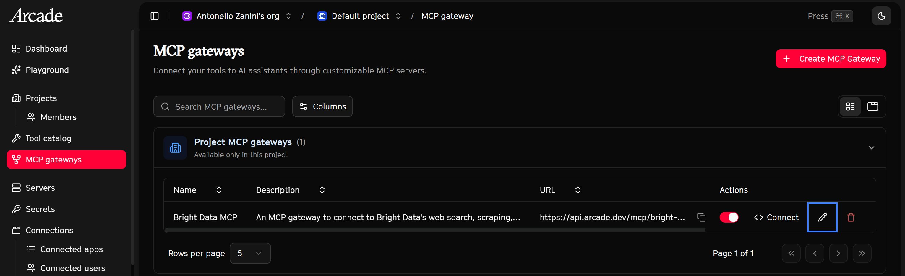 点击 “Bright Data MCP” 条目上的 “Edit” 按钮