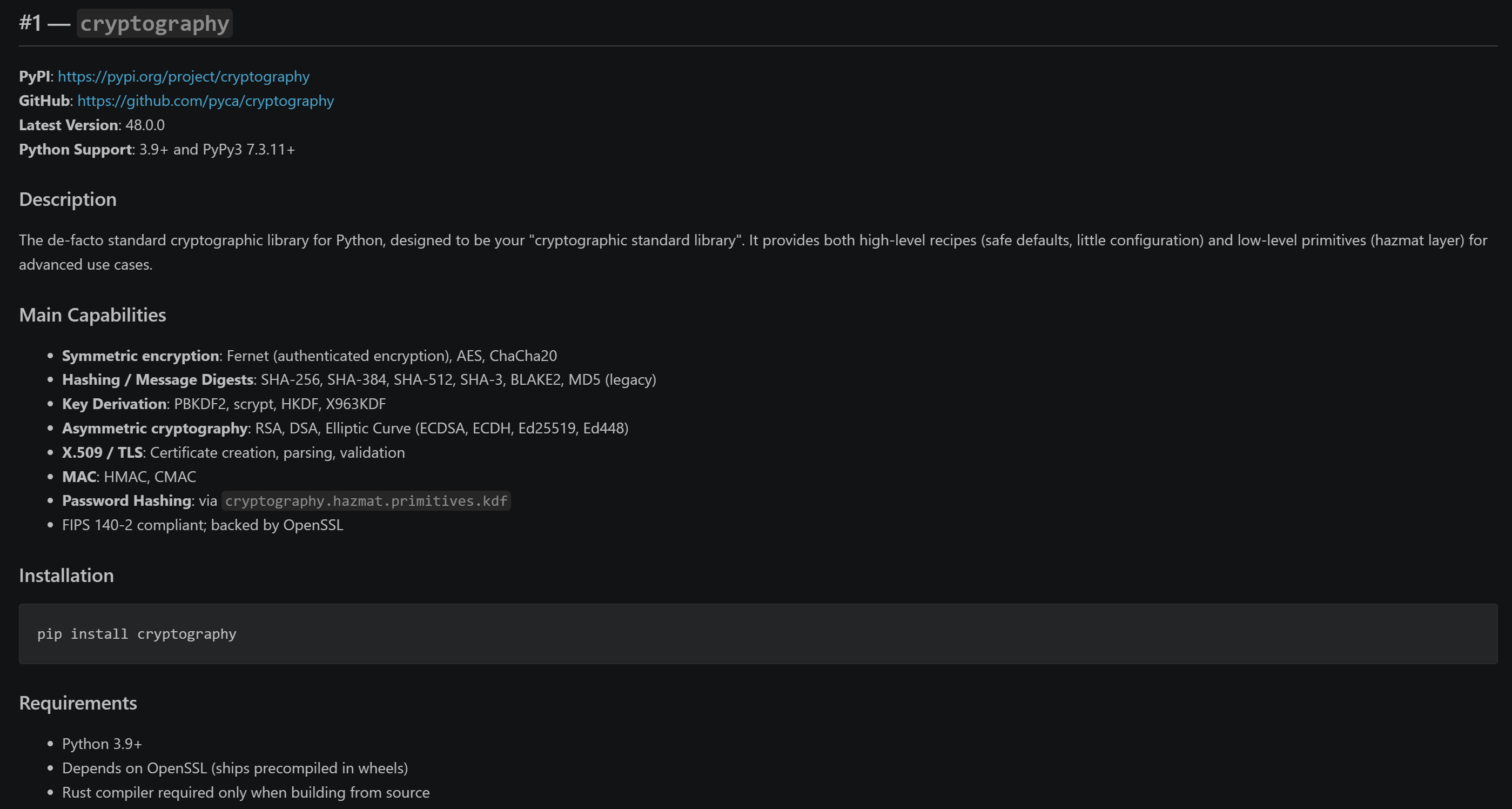report.md 中专门针对 “cryptography” 库的部分