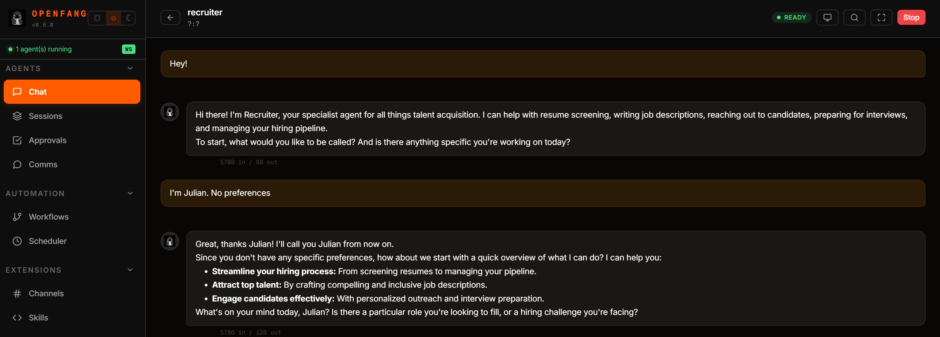 与“web-recruiter”代理开始聊天