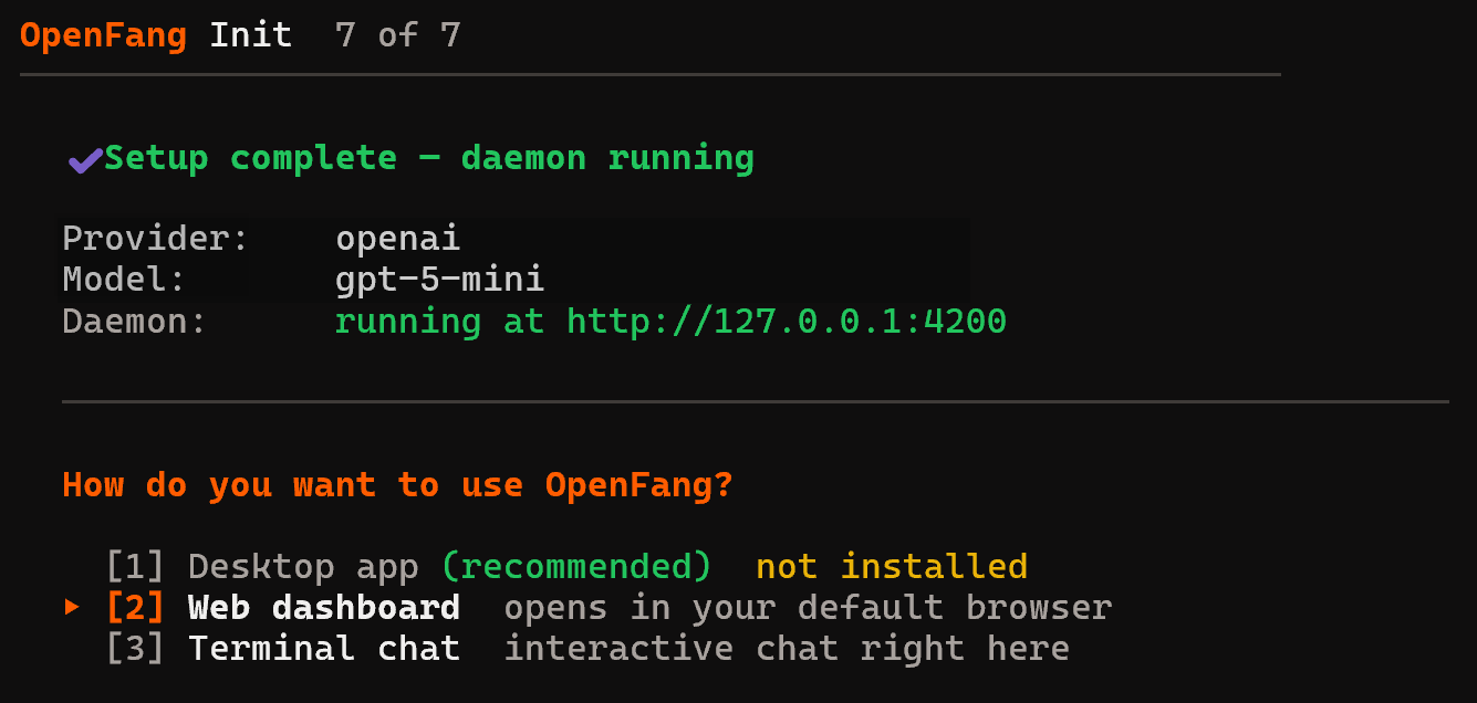 OpenFang 现在正在运行