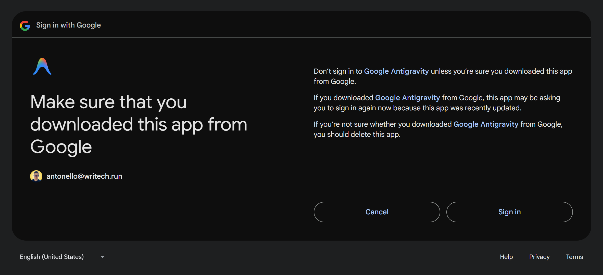 在 Antigravity 中使用你的 Google 账号登录