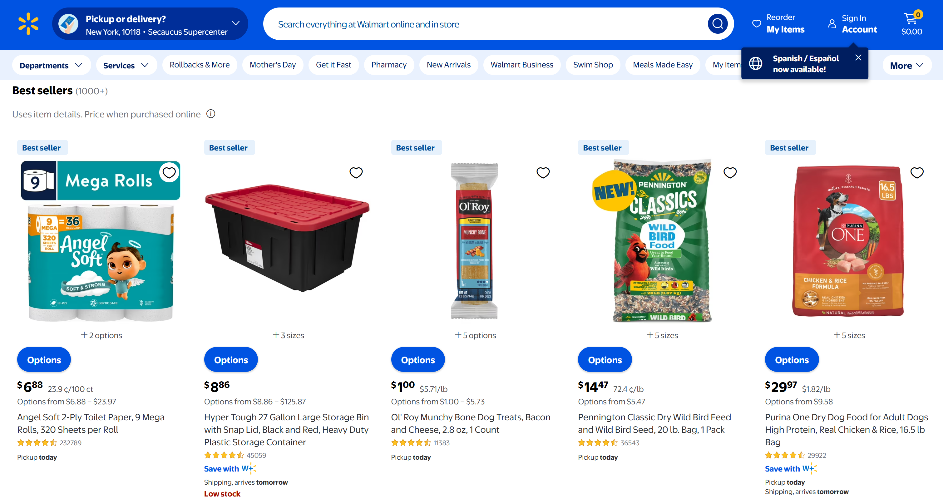 Walmart 畅销商品页面