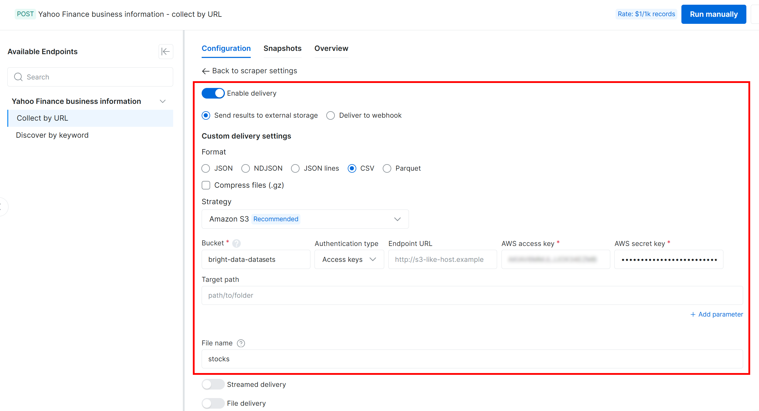 将数据交付配置到你的 Amazon S3 bucket