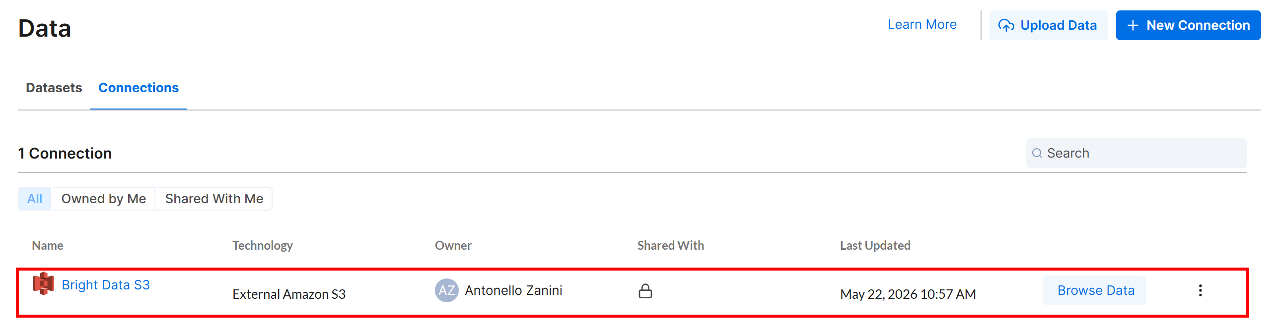 注意 “Bright Data S3” 连接