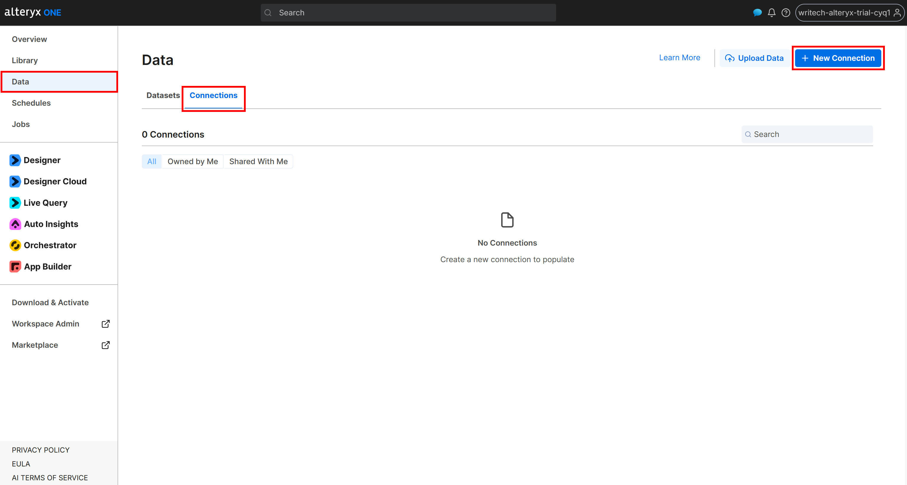 在 Alteryx One 中添加新连接