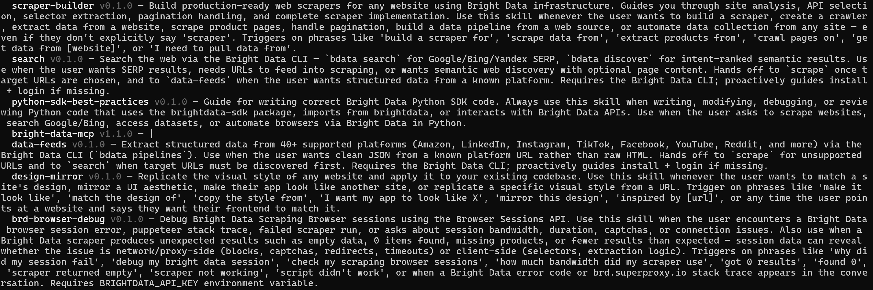 注意 Bright Data skills
