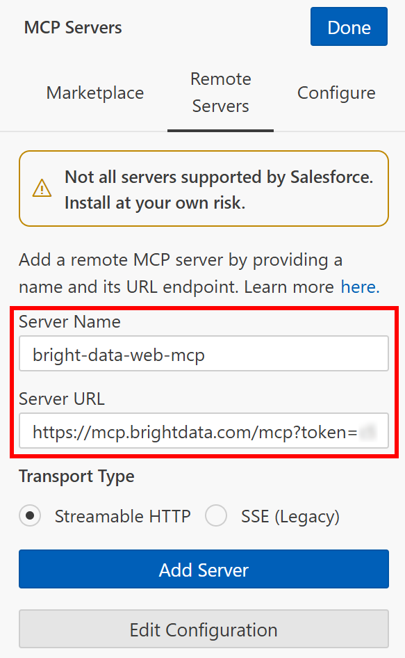 配置到 Bright Data Web MCP 服务器的远程连接