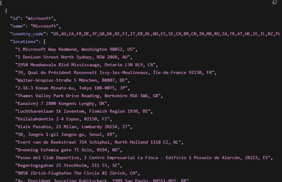 Microsoft 搜索的 JSON 响应