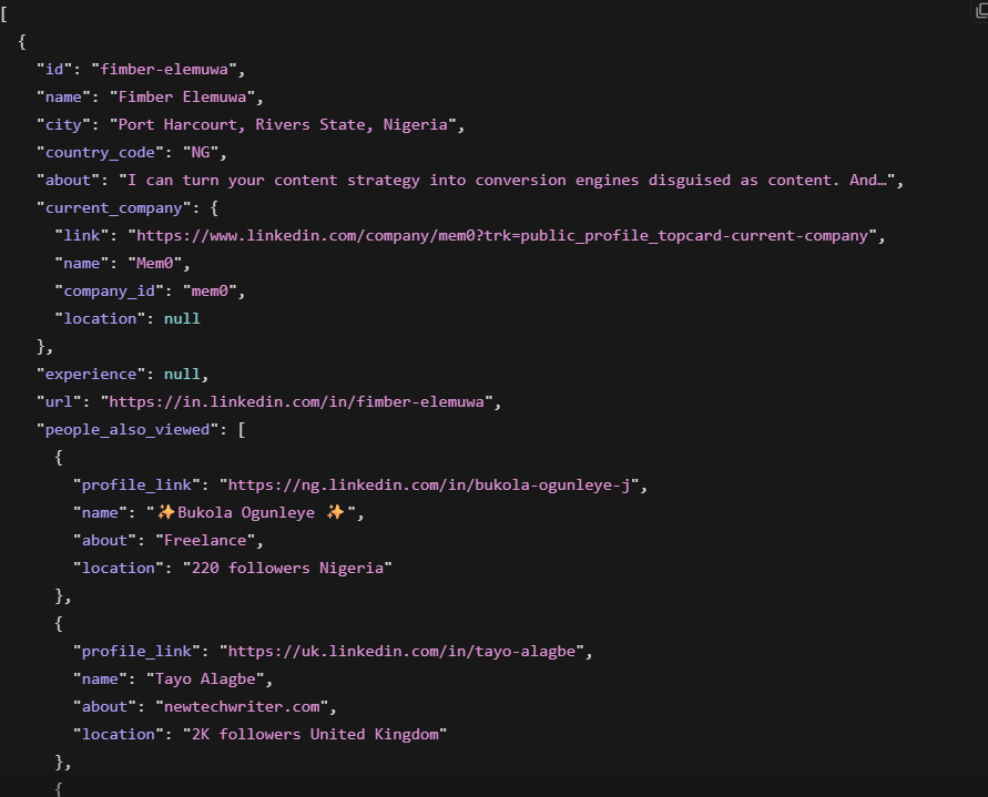 LinkedIn 搜索的 JSON 响应